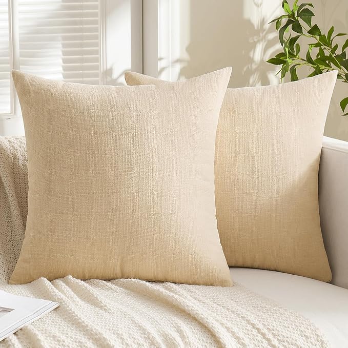 MIULEE Beige Chenille Couch Euro Throw Pillow Covers, 22x22 | Set of 2 - Image 5