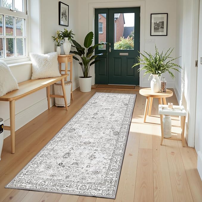 Grey Floral Hallway Runner Rug 2x6 - Image 5