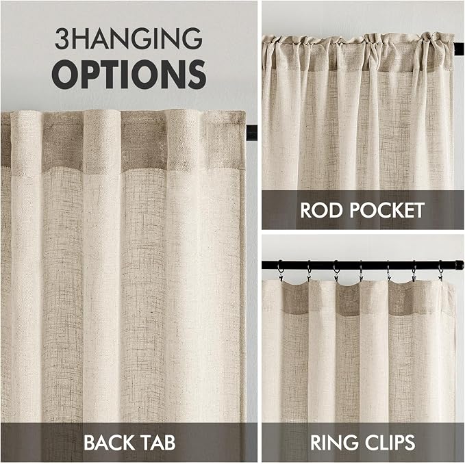 MIULEE Beige Linen Curtains 52x108 Inches 2 Panels - Image 3