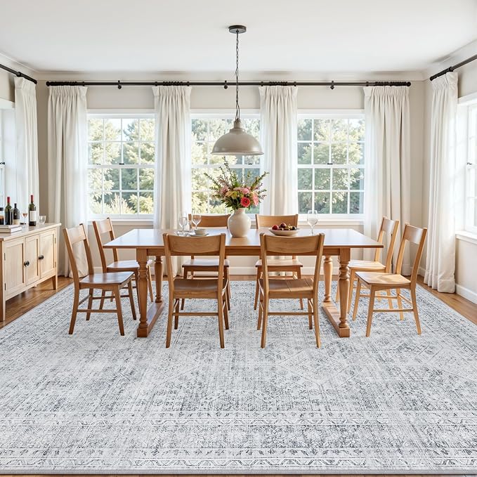 6x9 Area Rugs Living Room: Bedroom Neutral Washable Carpet Gray | Vintage Boho - Image 9