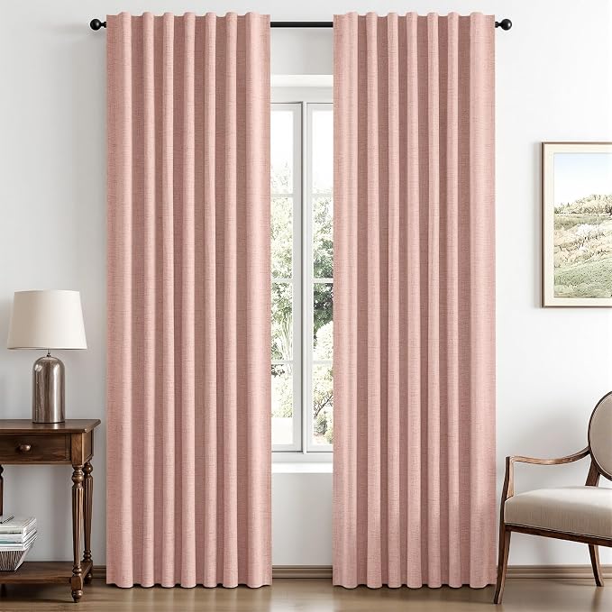 MIULEE 100% Blackout Linen Curtains 42 x 90 Inch Blush Pink 2 Panels | Thermal by MIULEE