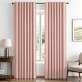 MIULEE 100% Blackout Linen Curtains 42 x 90 Inch Blush Pink 2 Panels | Thermal by MIULEE