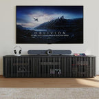 POVISON Full Assembled Mid Century Modern TV Stand, Wood Slatted Media Console - Image 3