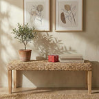 Indoor Bench Wicker for Entryway Bench, Wood Bench for Living Room Dining Bench - Image 8