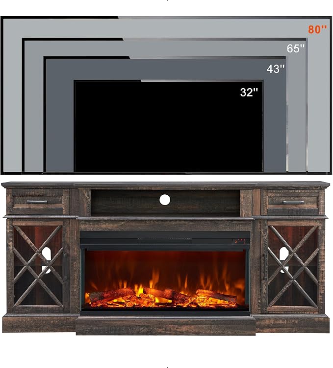 OKD 3-Sided Glass Farmhouse Fireplace TV Stand - Image 4