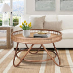 FINECASA Boho Rattan Coffee Table Round, Handwoven Modern Style Round Wicker - Image 5