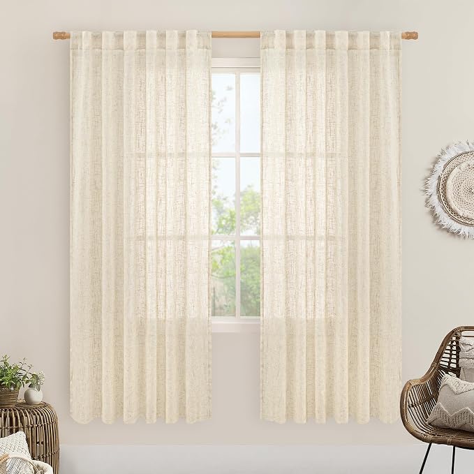 Beige Linen Curtains for Living Room 2 Panels Set, 52 x 78 Inch | Faux Linen by LAMIT