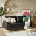 LINLUX Black Leather 60" W Couch by LINLUX