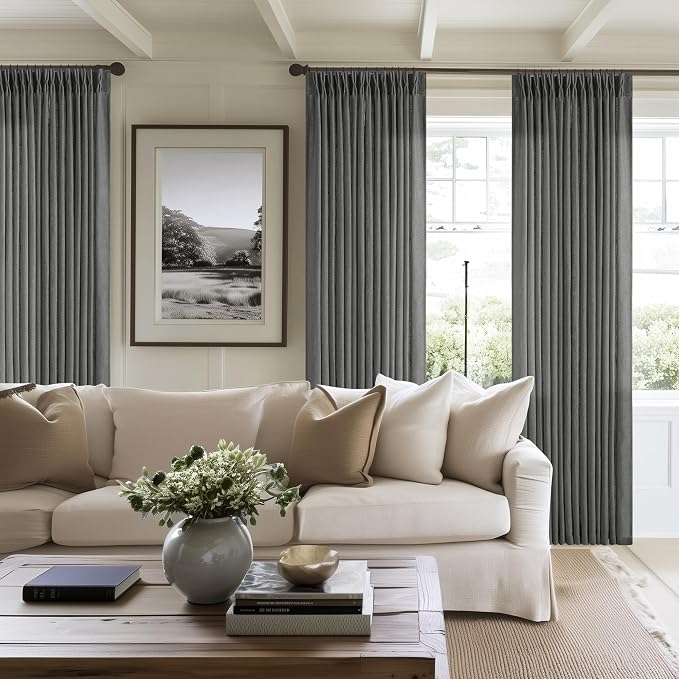Charcoal Grey Pinch Pleated Linen Sheer Curtains 90 Inches Long 2 Panels | - Image 7