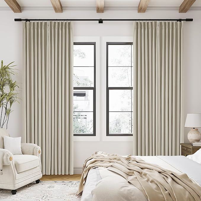 Burlywood Birch 100% Blackout Pinch Pleated Linen Curtains 84 Inches Long | - Image 9