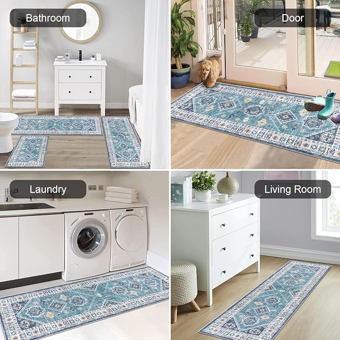 HEBE Boho Kitchen Rugs Set of 3, Non Slip Washable Kitchen Mats - Image 6