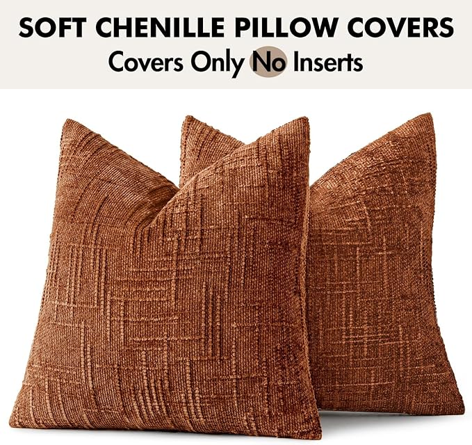 MIULEE Chenille Textured Fall Throw Pillow Covers Burnt Orange 16x16 | Set of 2 - Image 9