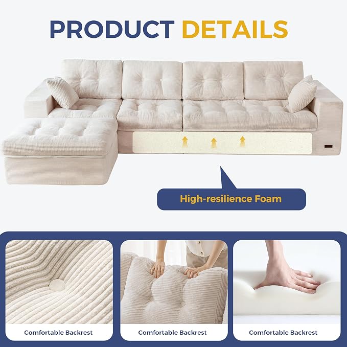 MAXYOYO 132" L Shaped Modular Sectional Sofa - Image 7