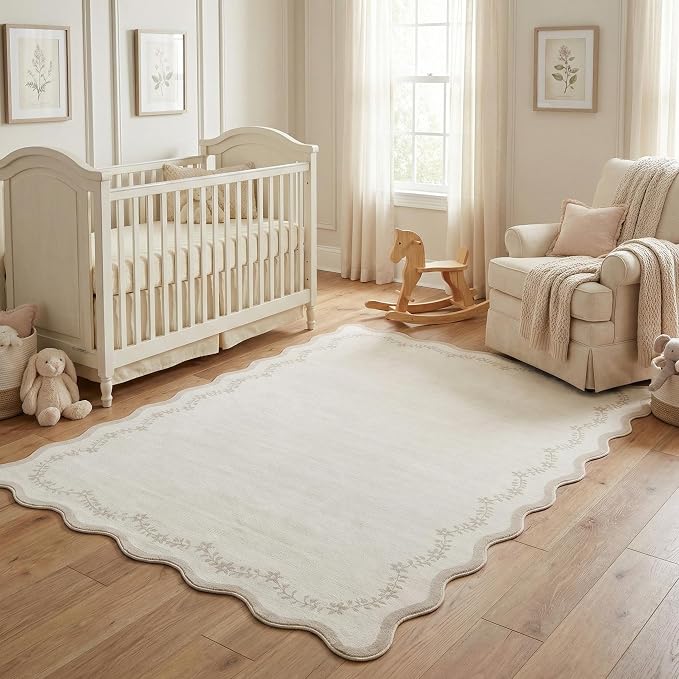 GarveeHome 4x6 Scalloped Washable Area Rug Beige Nursery Kids Bedroom Rug | by GarveeHome