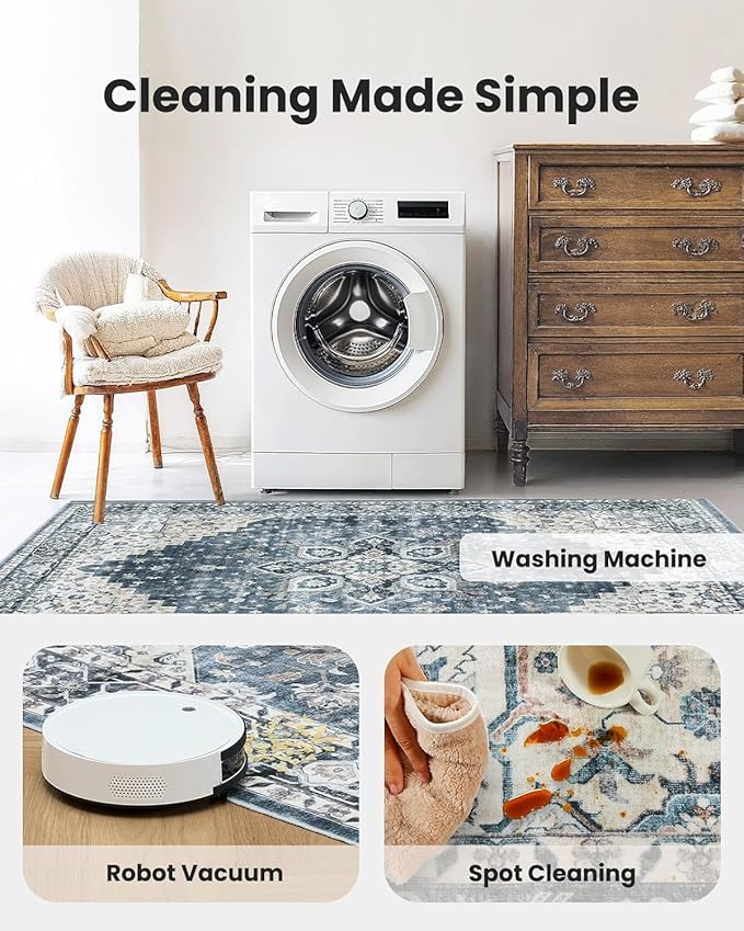 AMADA HOMEFURNISHING 2'6"x8' Washable Area Rug, Low-Profile Entryway Rug - Image 4