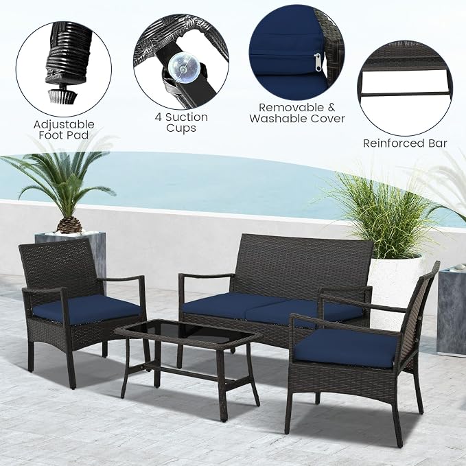 Tangkula 4 Pieces Outdoor Conversation Set, Patio PE Wicker Sofa - Image 5