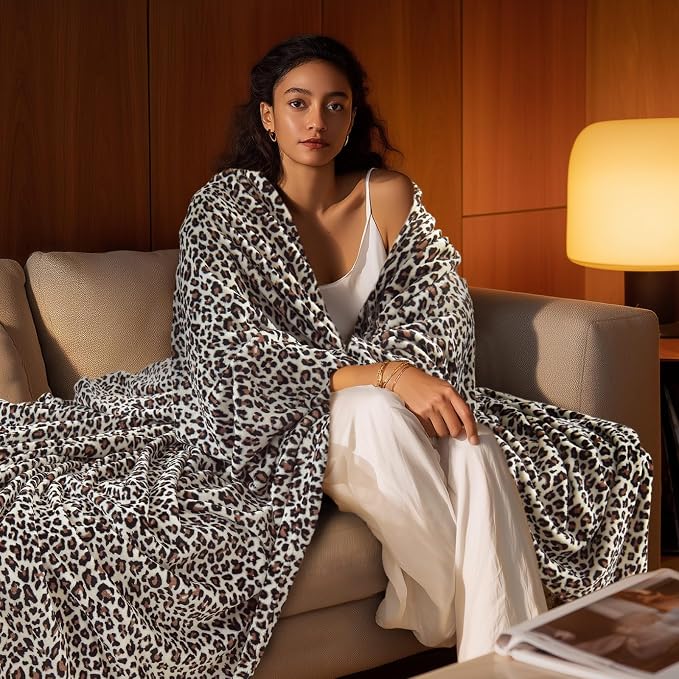 BEDELITE Fleece Blanket Soft Plush Twin Size Blanket White Leopard 60"x80" | - Image 3