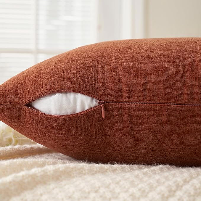 MIULEE Fall Rust Chenille Couch Throw Pillow Covers, 16x16 | Set of 2, Soft - Image 3