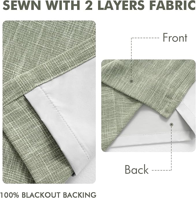 MIULEE Sage Green Pinch Pleated 100% Blackout Linen Curtains 40x108 Inches | - Image 5