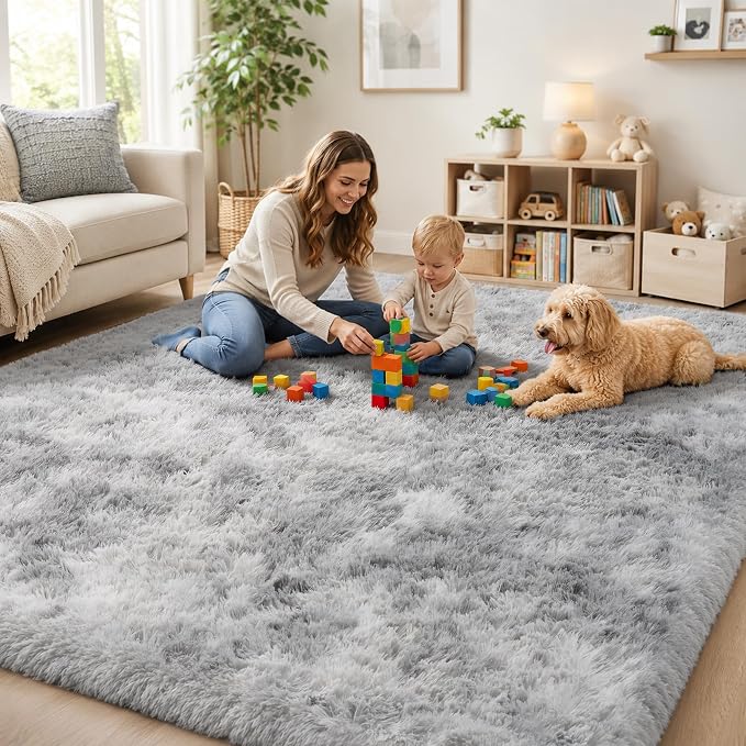 PLHXFR 5x7 Area Rugs Living Room: Fluffy Bedroom Shag Rug Light Grey | Upgrade - Image 8