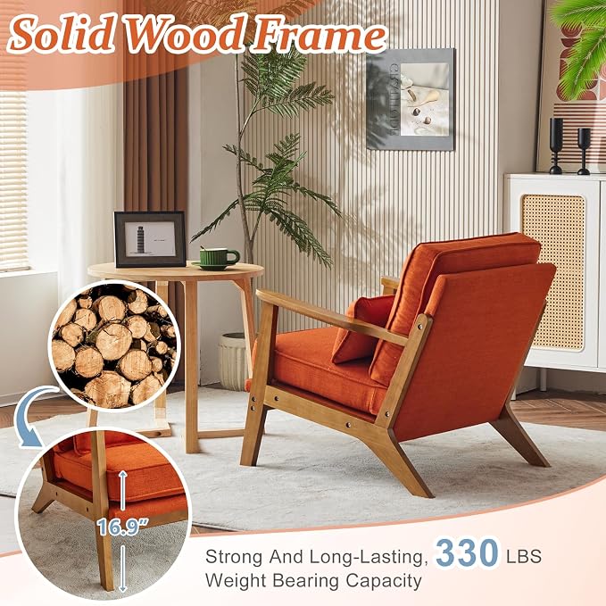 Vingli Solid Wood Wide Armrests Accent Chair Set of 2, Upholstered Mid Century - Image 4