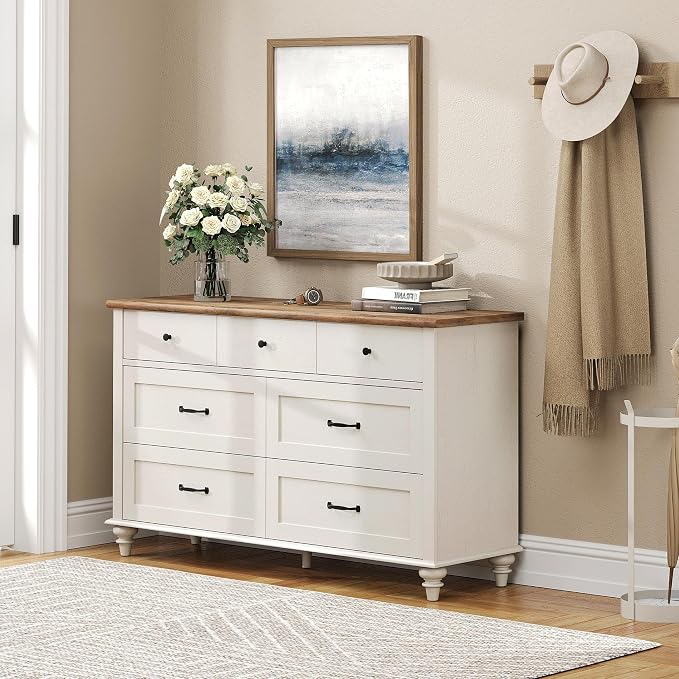 WAMPAT 7 Drawer Dresser for Bedroom, Wide Wooden Chest of Drawers Distressed - Image 4