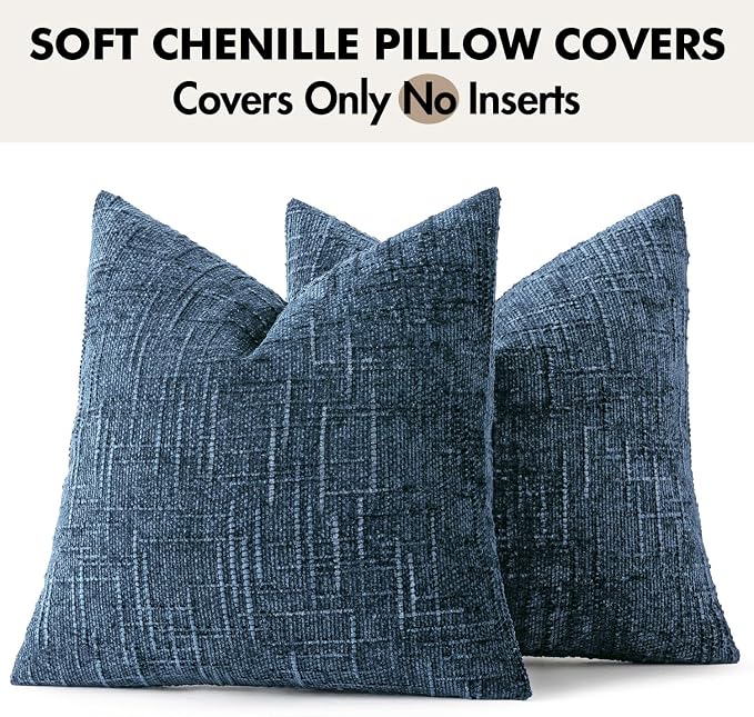 MIULEE Chenille Textured Throw Pillow Covers Blue Ashes 20x20 Set of 2 | Slubby - Image 7