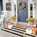 Black and White Striped Entry Rug, 3x5 Non-Slip Indoor Outdoor Rugs | Washable - Image 3