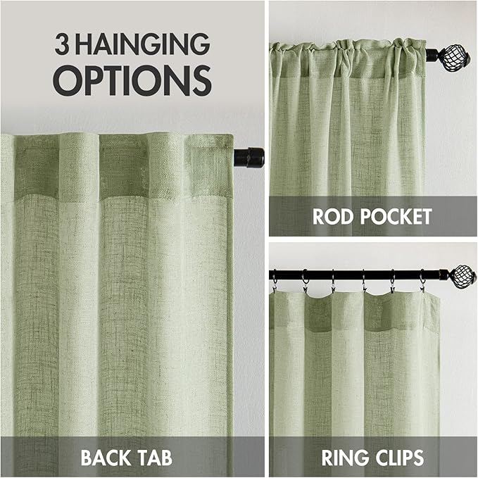 MIULEE Sage Green Linen Curtains 42x63 Inch Length 2 Panels - Image 3