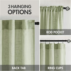 MIULEE Sage Green Linen Curtains 42x63 Inch Length 2 Panels - Image 3