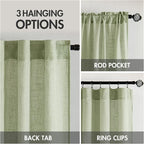 MIULEE Sage Green Linen Curtains 52x96 Inch Long - Image 3