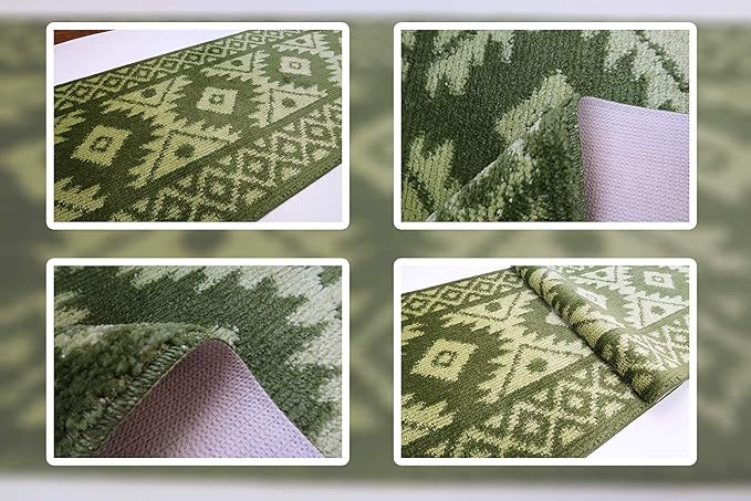 Custom Length Hallway Runner Rug, Slip Resistant, Southwestern Green, 26 Inch X - Image 5