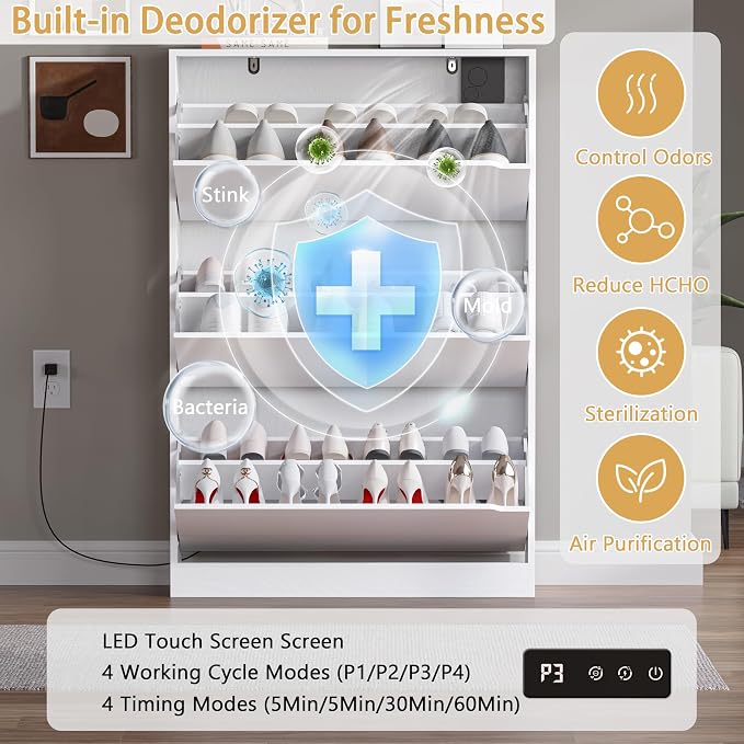 BORNOON Shoe Cabinet with Odor Control and Back Panels, Deodorizing Slim 3-Flip - Image 3