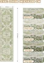 Runner Rug 2x8 Runners for Hallways Washable Rugs, Light Green | Vintage - Image 2