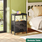 Huuger Nightstand with Charging Station, Side Table with 2 Fabric Drawers - Image 2