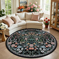 PLHXFR Round Area Rug Living Room: 6 ft Floral Washable Carpet Dark Black | by PLHXFRSoftAreaRugs