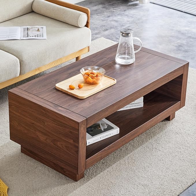 Walnut Mid-Century Coffee Table, 47.2" W×23.6" D×18" H，Rectangular MDF Storage - Image 6