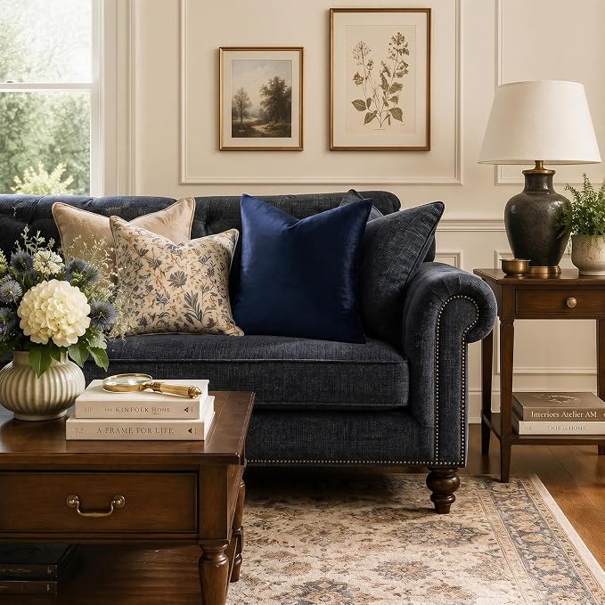 GIGIZAZA Navy Velvet Pillow Covers 18x18 Decorative Pillows Pack of 2 | Blue - Image 2