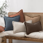 MIULEE Boho Linen Fringe Decorative Fall Pillow Covers Reddish Brown 12x20 | - Image 7