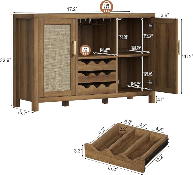 Rattan Wine Bar Cabinet, Boho Rattan Home Bar - Image 2