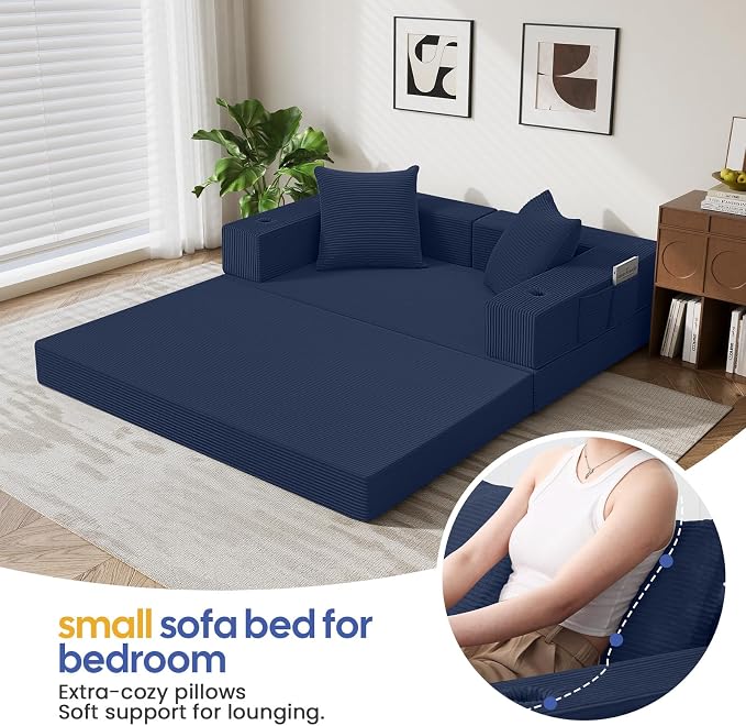 COMAX Futon Sofa Bed, 4‑in‑1 Convertible Sofa Bed, Folding Boneless Couches - Image 4