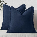 MIULEE Linen Fringe Decorative Euro Throw Pillow Covers Dark Navy 26x26 | Set by MIULEE