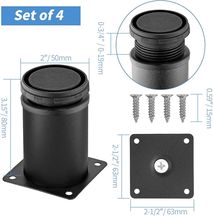 3 Inch Metal Furniture Legs Stainless Steel Adjustable Legs Black Metal Legs - Image 4
