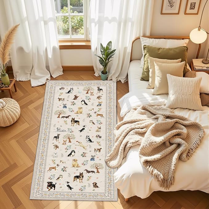 Beige Area Rug 3x5 for Bedroom Entryway Dog Animal Rug | Ultra-Thin; Soft; Non - Image 2