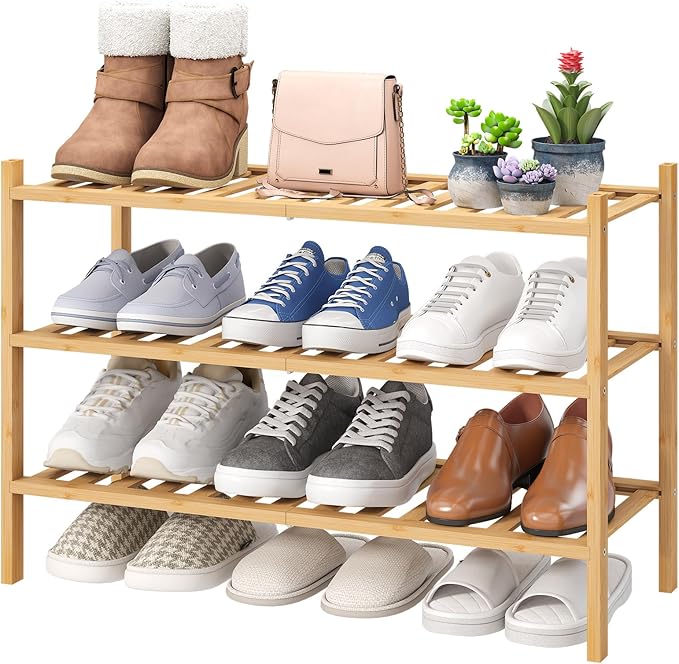 viewcare 3-Tier Free Standing Shoe Racks, Bamboo Wood Shoe Rack by VIEWCARE