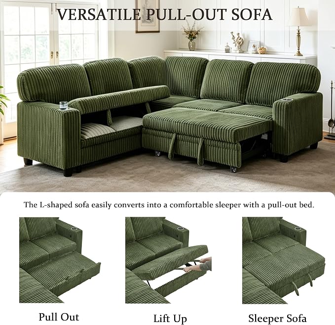 L-Shaped Sectional Couch with Storage and Pull Out Bed, Convertible Sofa Bed - Image 5