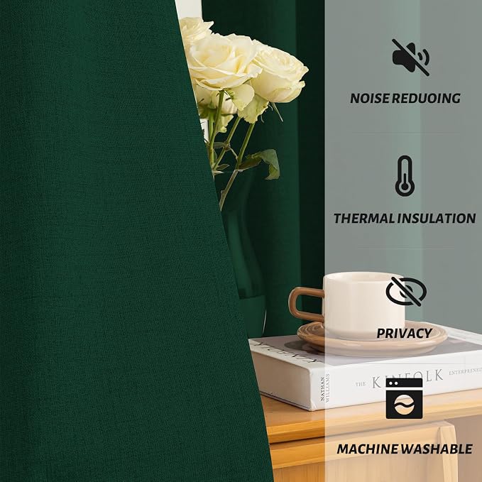 Yakamok Dark Green Linen Textured Curtains 96 Inches Long - Image 5