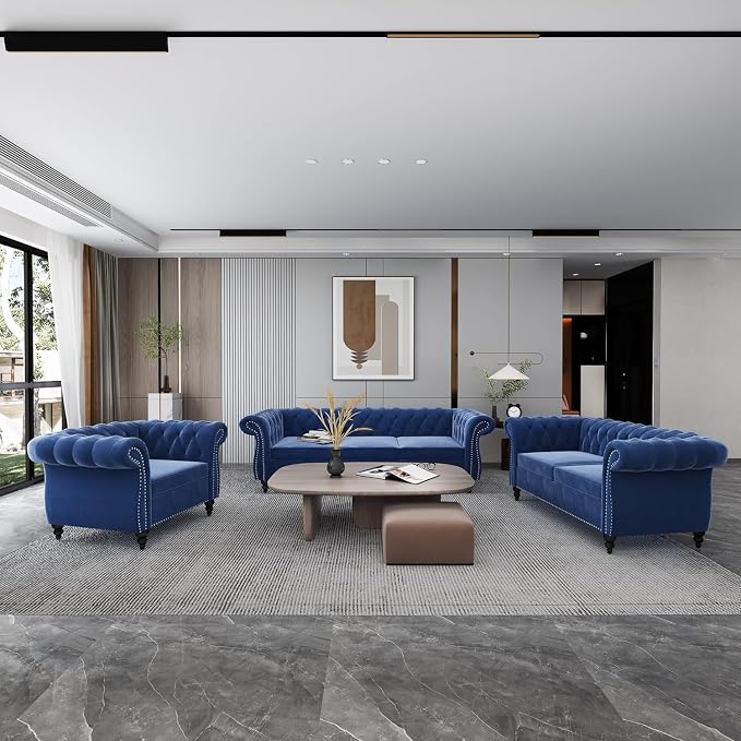 Chesterfield Loveseat Sofa, Modern Velvet Small Sofa Couch 2 Seater - Image 4