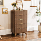 VINGLI Fluted Tall Dresser 5 Drawer, 23.66" W Chest of Drawers, Walnut Wood - Image 7
