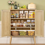 Iwell Storage Cabinet with 2 Shelves, Rattan Cabinet with 2 Doors, Sideboard - Image 5